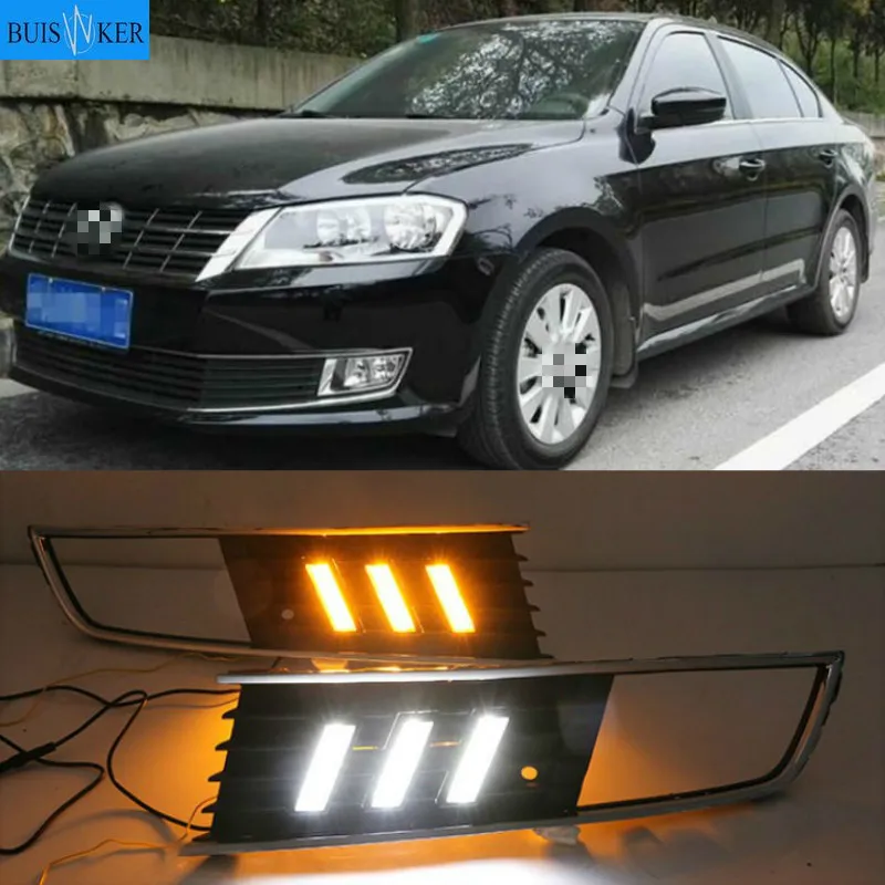 1 Pair LED DRL Daytime Running Light For Volkswagen VW Lavida 2013 2014 with Yellow Trun Signal Light Blue Night Lamp