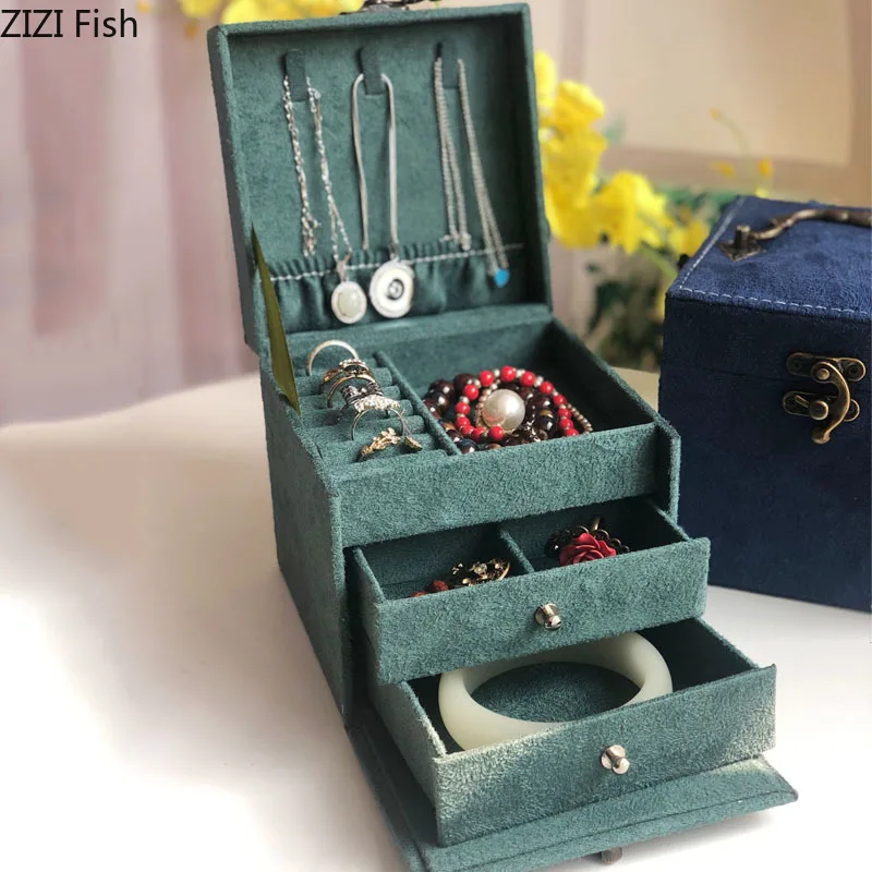 

Flower Pattern Flannel Portable Storage Box Separate Grid Makeup Box Bracelet Jewelry Organizer Earrings Necklace Hanging Rack