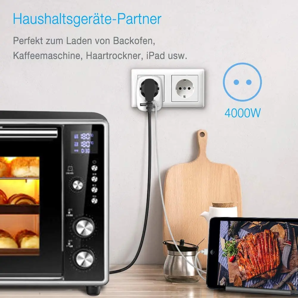 TESSAN-Adaptador de corriente 3 en 1 para enchufe de pared, enchufes de carga de viaje de la UE con puertos USB (2.4A) y 1 enchufe, 2 paquetes