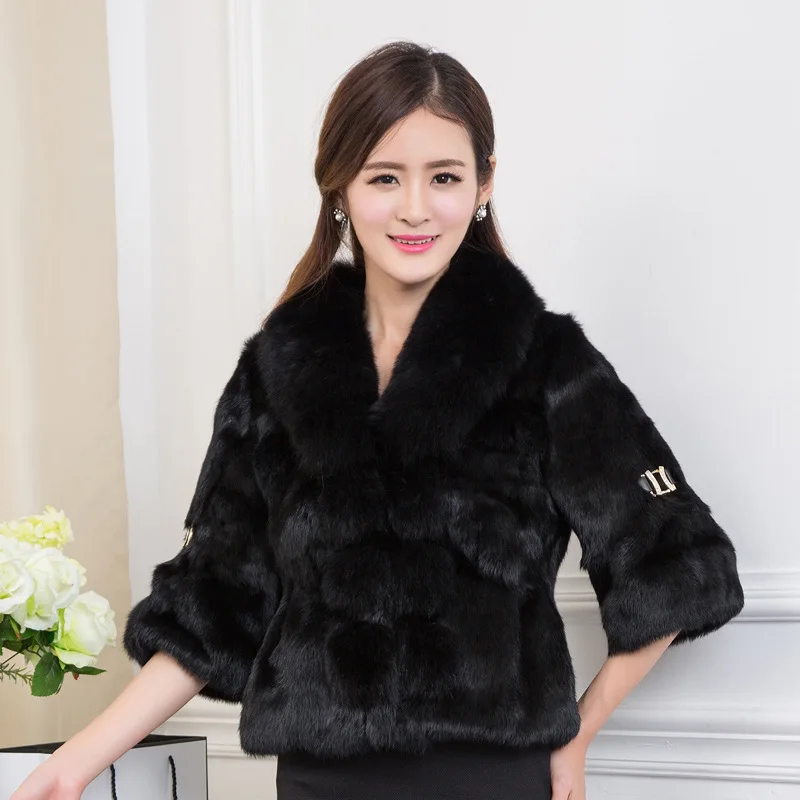 

2020 New Natural Fox Fur Collar Real Fur Coat Female Full Pelt Rabbit Fur Coats Women Winter Warm Jacket Overcoat WYQ829