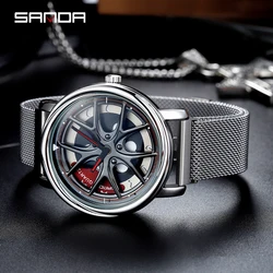 Orologio da uomo orologio da polso da uomo con quadrante del mozzo del cerchione dell'auto orologio da polso da uomo scheletro nero impermeabile orologi al quarzo in acciaio inossidabile Relogio Masculino