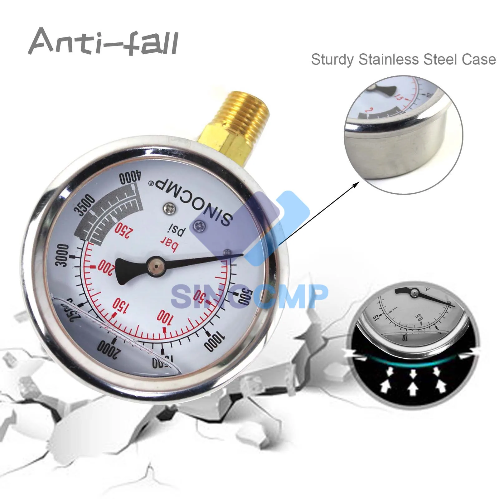 1pcs Hydraulic Pressure Gauge 25Mpa/0-250Bar/0-4000PSI IP65 Multi Purpose Double analog Gauges for compressors, motors, pumps