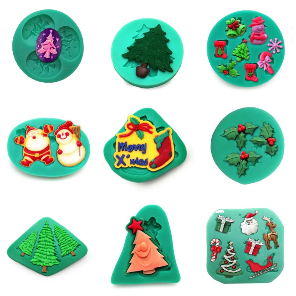 Christmas Series 15 Model Fondant Silicone Mold Cake Decorating Tools Chocolate Biscuit Dessert Sugar Crafts Baking Mould