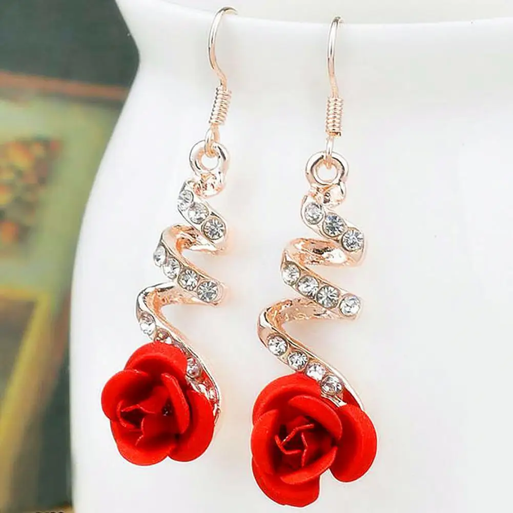 

XIYANIKE 2021 1 Pair Rose Flower Shape Women Earrings All-matched Elegant Spiral Long Dangle Earrings Jewelry Accessory brincos