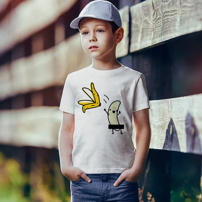 kid's Banana Disrobe Funny Design Print T-shirt Summer Humor Joke Hipster T-Shirt White Casual T Shirts Outfits Streetwear