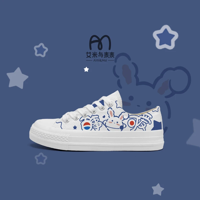 Amy and Michael Original Design Anime Cartoon Kawaii Shoes Girls Students Low-top Canvas Shoes Breathable Woman Vulcanize Shoes