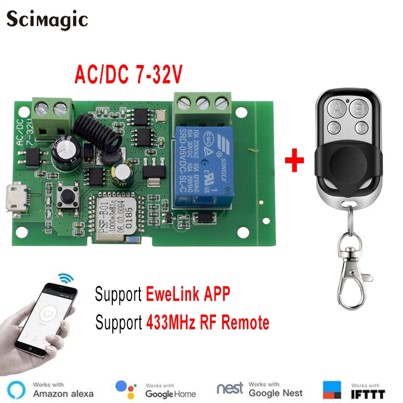 433 Mhz & eWeLink Wifi Wireless Remote Control Switch 12V 24V Relay Receiver Module and RF Transmitter Electronic Lock Control