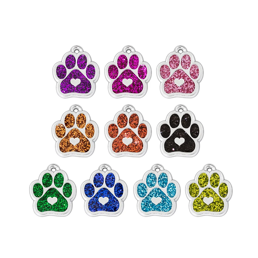 10pcs/Lot Bling Enamel Cat Dog Bear Paw Prints Necklace Pendant Hang Charms Lobster Clasp Keychain Pet Collar Bag DIY Jewelry