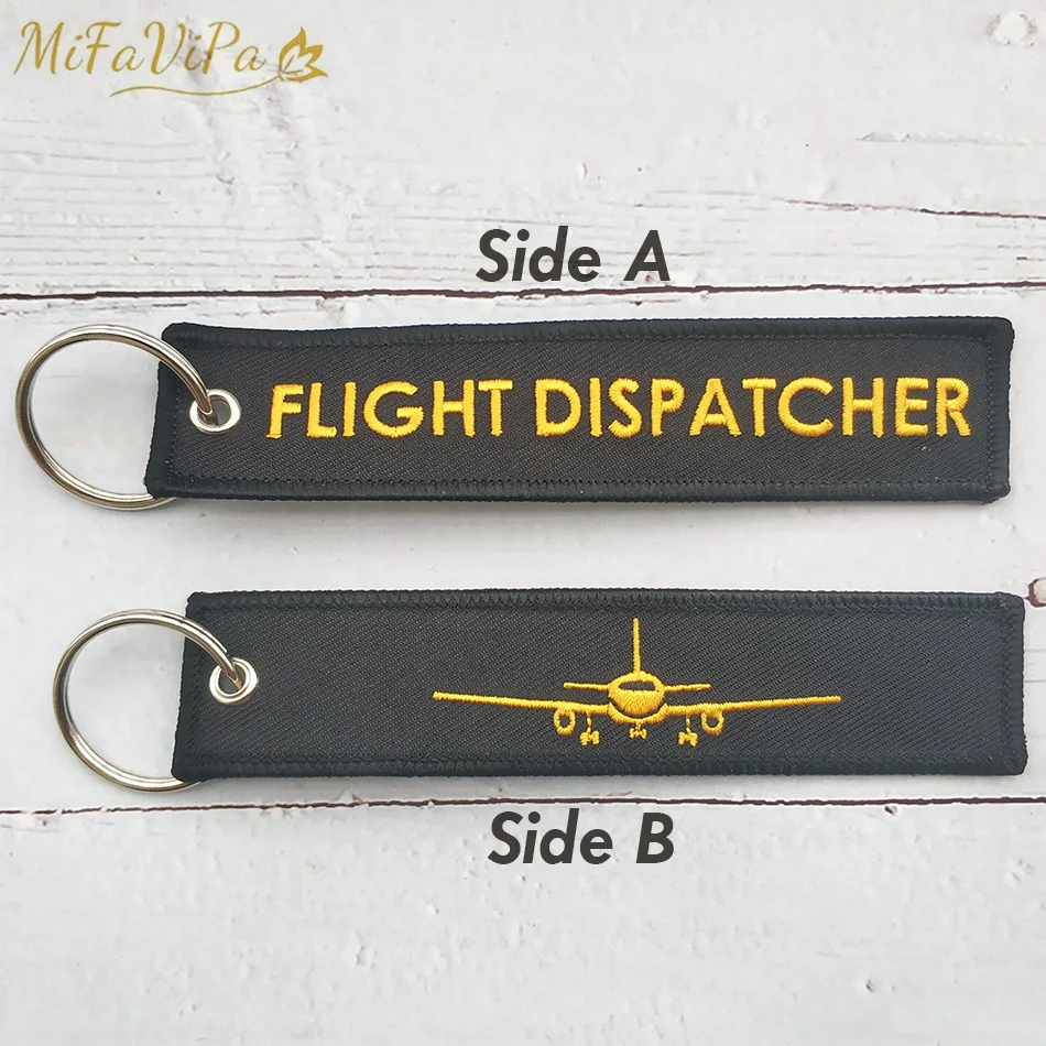 2 PCS MiFaViPa Flight Dispatcher Keychains Fashion Trinkets Aviation Gift Llavero Gold Plane Embroidery Key Rings Porte Clef