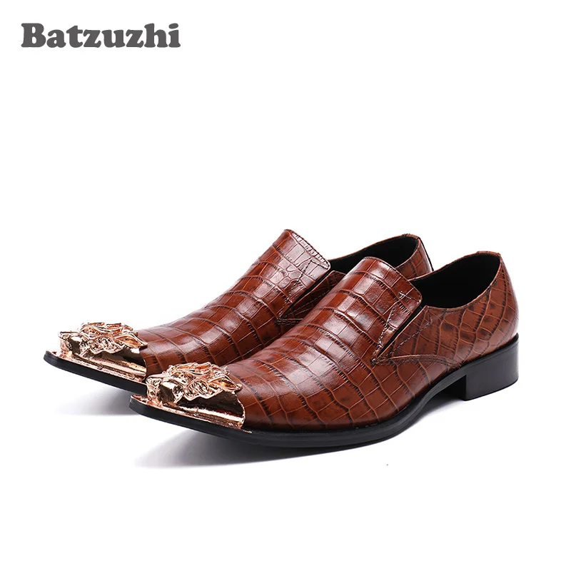 

Batzuzhi Men Dress Shoes Leather Gold Iron Toe Men's Shoes Formal Men Oxford Flats Business Leather Shoes Zapatos Hombre