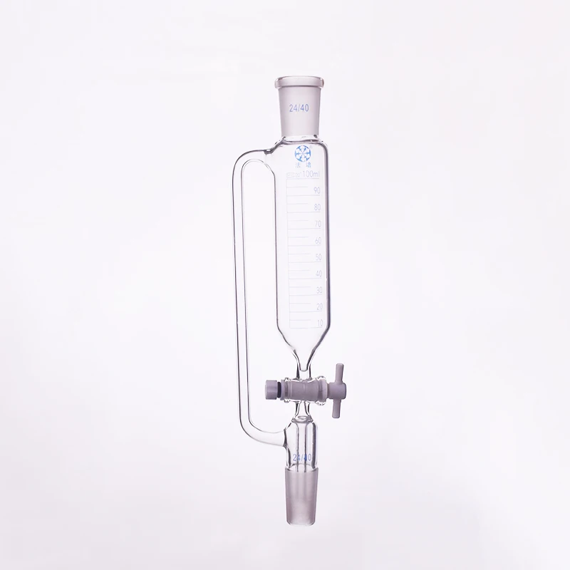 

Separatory funnel constant pressure cylindrical shape,standard ground mouth.Capacity 100ml,Joint 24/40,PTFE switch valve