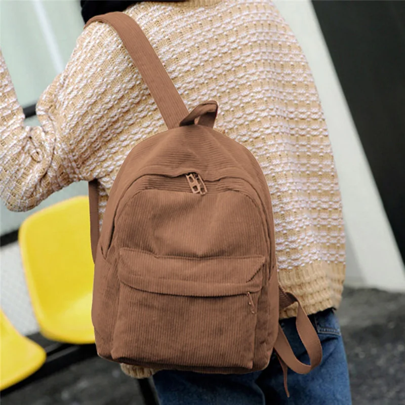 Style Soft Fabric Backpack Female Corduroy Design School Backpack For Teenage Girls Striped Backpack Women Velvet Screen