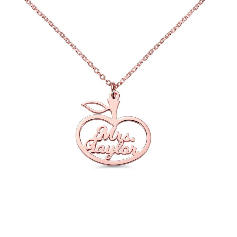 Custom Name Necklace For Women Valentine Jewelry Stainle Steel Personalized Unique Apple Necklacec Pendant Lovers Gift