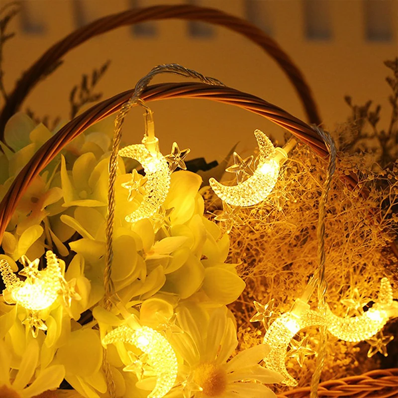 Led 1M/3M Star En Moon String Lights Kerstverlichting Kerst Garland Bruiloft Waterdichte Batterij Twinkle Licht vakantie Decor