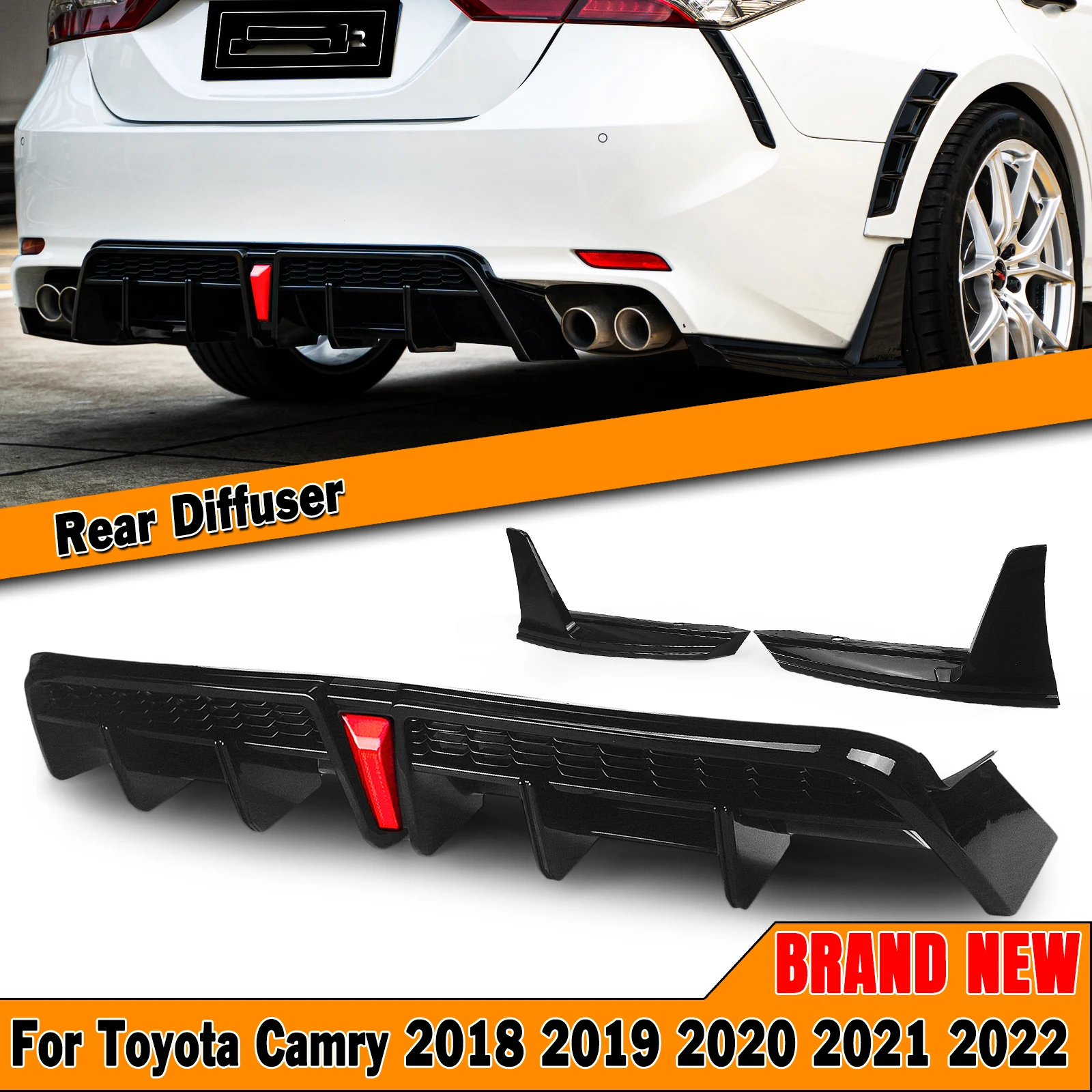 YOFER Style Gloss Black Boot Spoiler Splitter Blade Rear Bumper Diffuser Lip For Toyota Camry SE XSE Sport Model Only 2018-2024