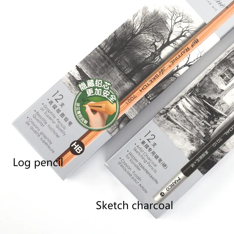 Marco Sketch Pencil Soft Hard Charcoal Pencil 2H 4B 6B 8B White Charcoal Professional Beginner Sketch Set Student Art Supplies