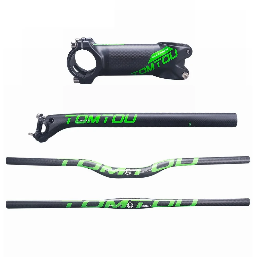 

TOMTOU Cycling Mountain Bike Bars Sets Green Matte 3K Carbon Fiber MTB Bicycle Handlebar + Seatpost + Stem - TG1T23