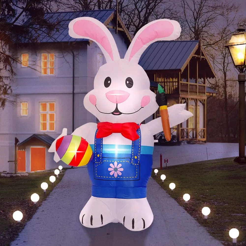 

6 FT Lighted Easter Inflatable Bunny Holding Paintbrush Egg Outdoor Indoor Easter Inflatable Holiday Decor Yard Lawn Inflatable