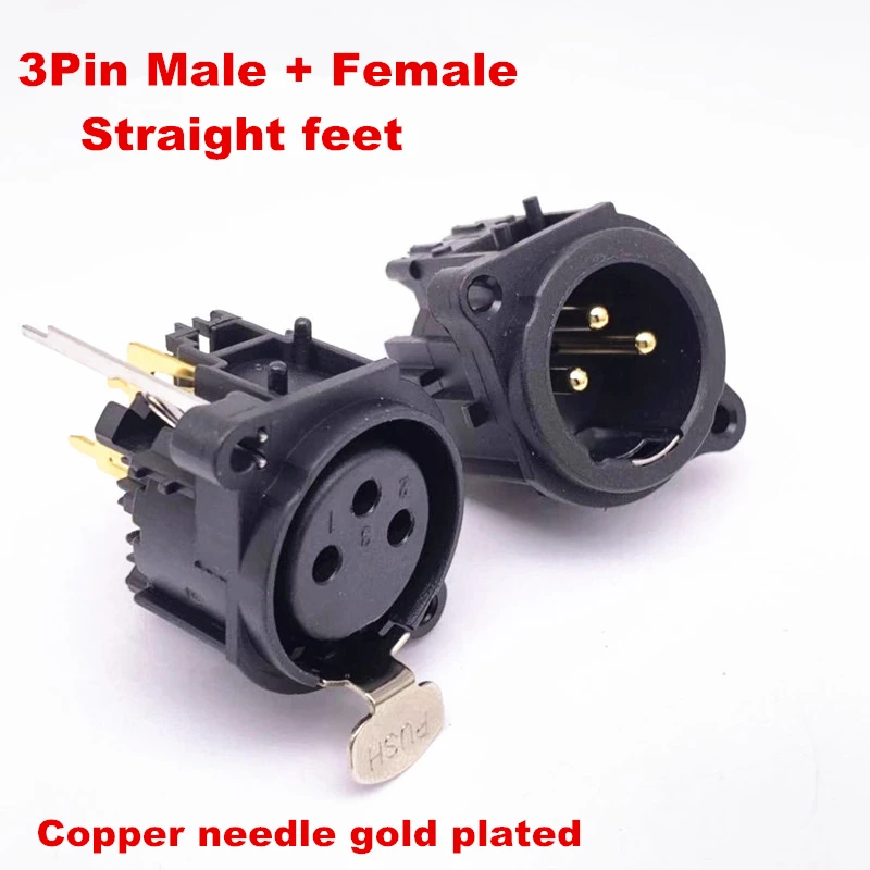 20Pcs/lot higt quality XLR 3Pole Gold-plated Straight feet Male/Female 3Pin  socket Chassis PCB Panel Socket Connector Mic