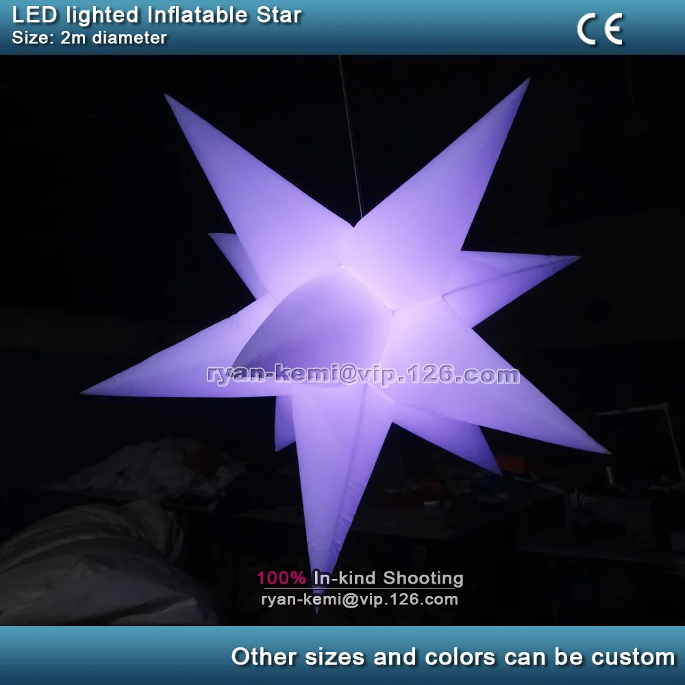 Free shipping 2 meters LED lighted inflatable star for decoration inflatable star with color changing LED light