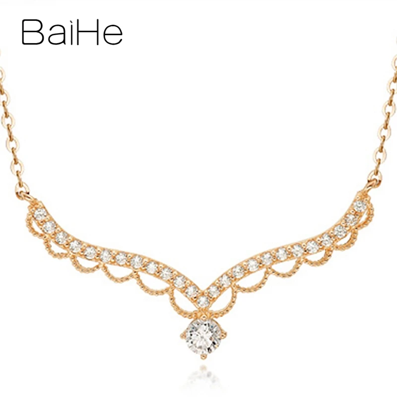 

BAIHE Solid 18K Rose Gold H/SI Natural Diamond Princess Necklace Women Fine Jewelry Making Prinses Ketting Prinsesse halskjede