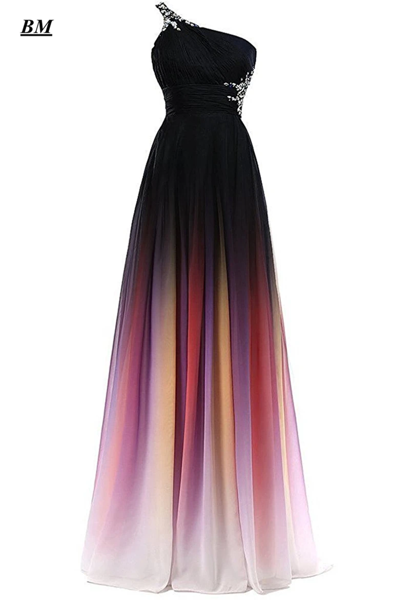 Sexy A-lijn Ombre Prom Jurken 2021 Chiffon Pailletten Kralen Lange Gradiënt Avondjurk Party Gown Vestidos De Gala BM12