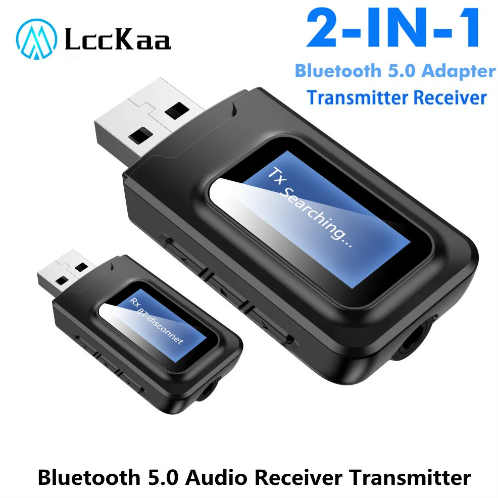 LccKaa Bluetooth 5.0 Receiver Transmitter Wireless Audio Adapter With EDR LCD Display 3.5MM 3.5 AUX for Car PC Headphones Mic TV