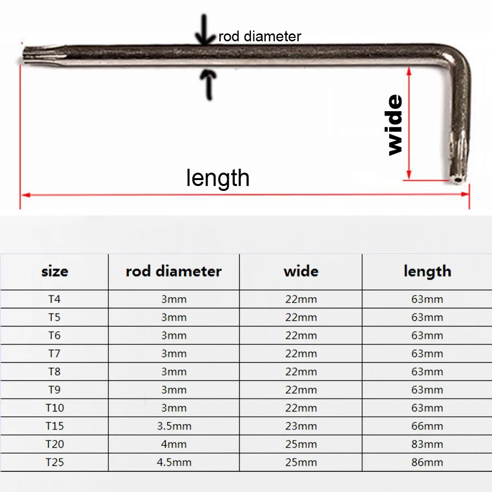 5ps T4 T5 T6 T7 T8 T9 T10 T15 T20 T25 Steel Screwdriver Screw Driver Key for Six Lobe Torx Head Tamper Proof Security Screw Bolt