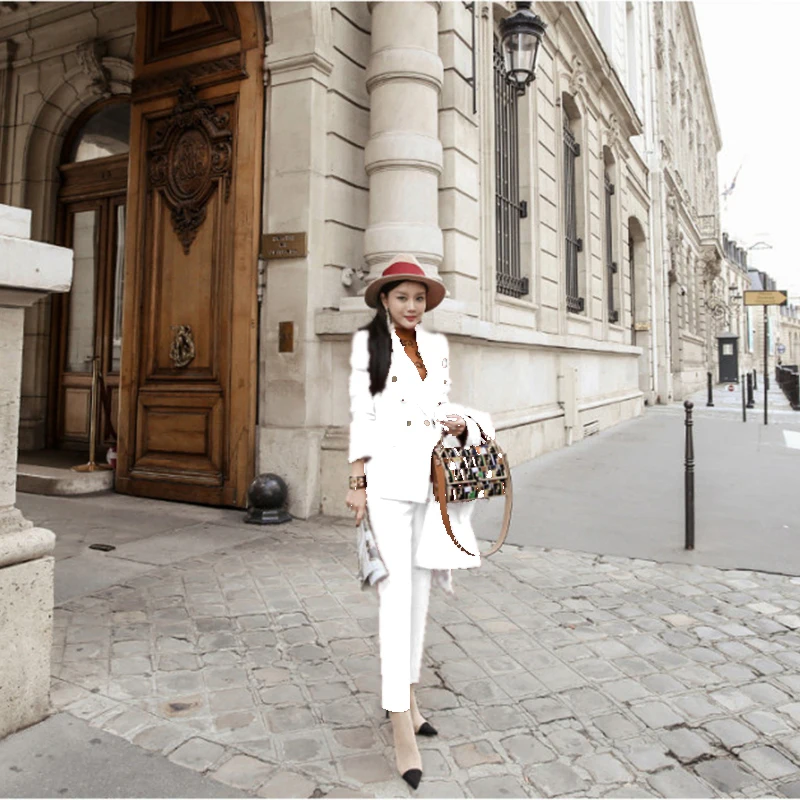 Costume de printemps et d'automne pour femmes, haut de gamme, couleur unie, style britannique, décontracté, slim, deux pièces