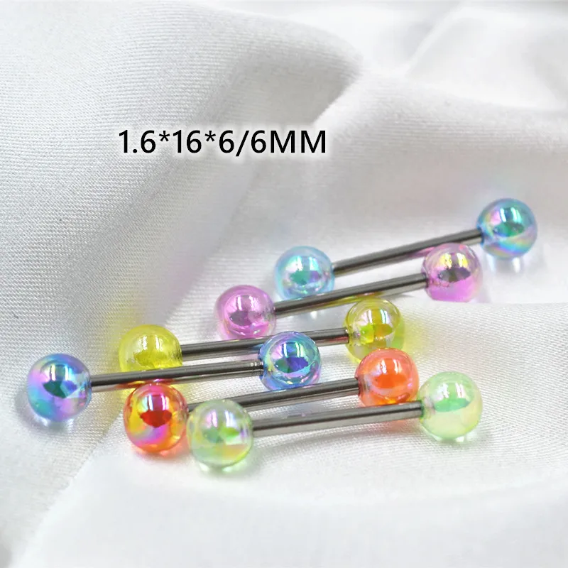 50pcs/lot New Corful Acrylic Balls 14G~1.6mm Tongue Ring Bar Nipple Barbells Body Piercing Jewelry Straight Bar Piercing