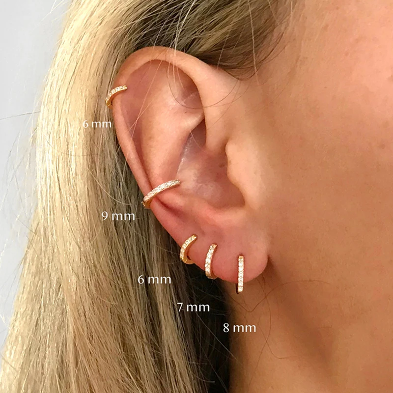 2 Stuks Roestvrij Staal Minimale Hoepel Oorbellen Crystal Zirkonia Kleine Huggie Dunne Kraakbeen Helix Tragus Piercing Sieraden