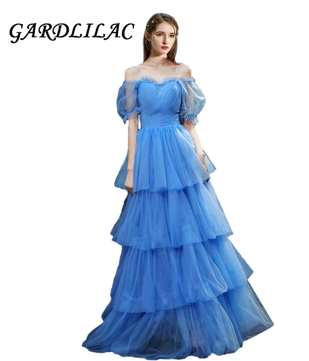 2021 novo das mulheres tule elegância vestidos de noite longos frisado baile de formatura vestidos longo vestido de baile para adolescentes longo vestido de princesa