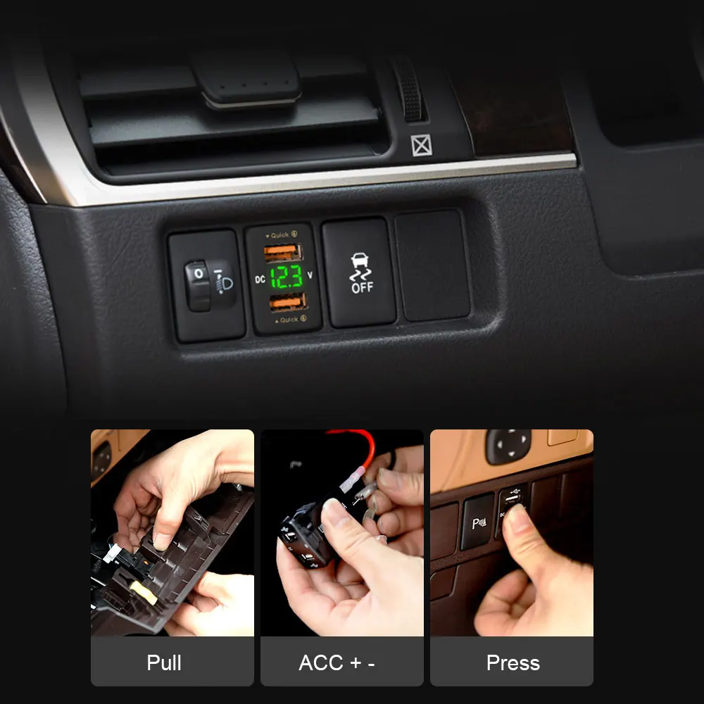 Car Quick Charge 3.0 Dual USB Car Charger for TOYOTA Camry Corolla RAV4 Reiz Cruiser Prado Highlander Elfa 2007-2019 24V Charger