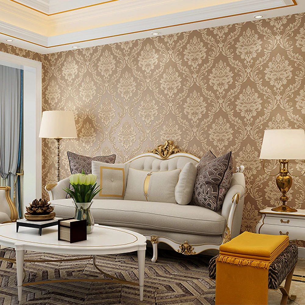 3D Classic Beige Damask Wallpaper for Home Bedroom Floral Wall Paper Living Room Decor