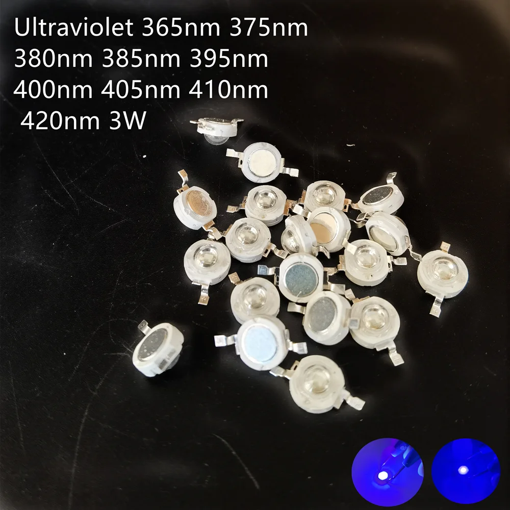 3W UV Purple LED Ultraviolet Bulbs Lamp Chips 365nm 375nm 380nm 385nm 395nm 400nm 405nm 410nm 420nm 3W High Power Light