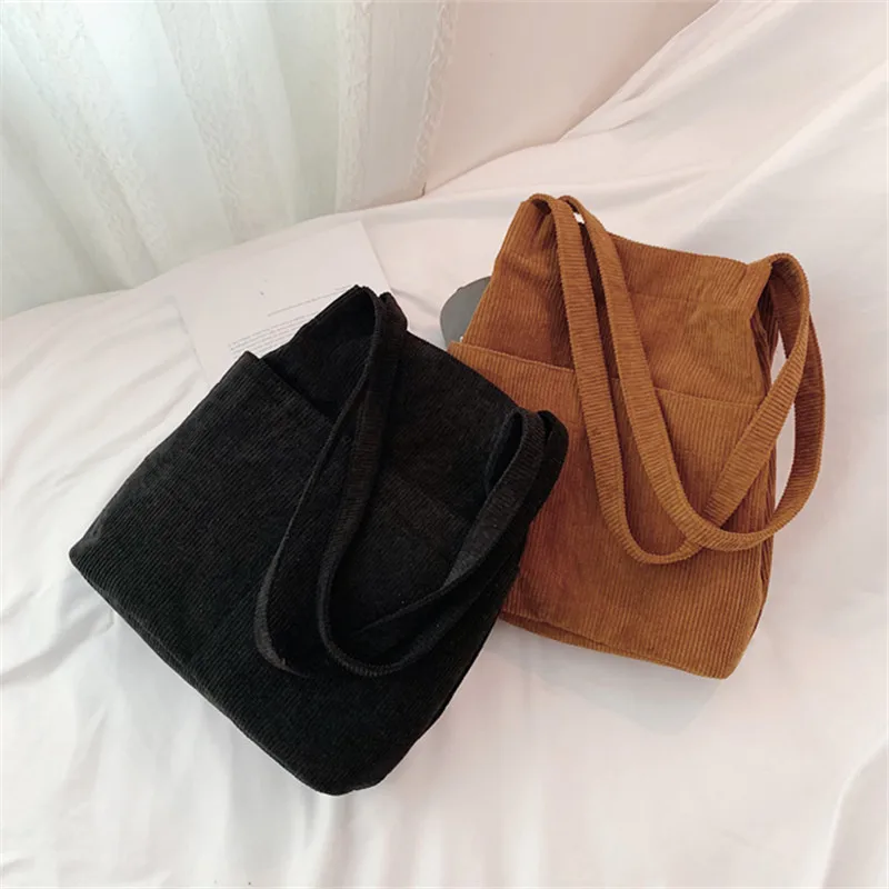 Winter Women Corduroy Handbag Canvas Single Shoulder Bag Fashion Female Casual Solid Color Tote Crossbody Bag Shopper Bag