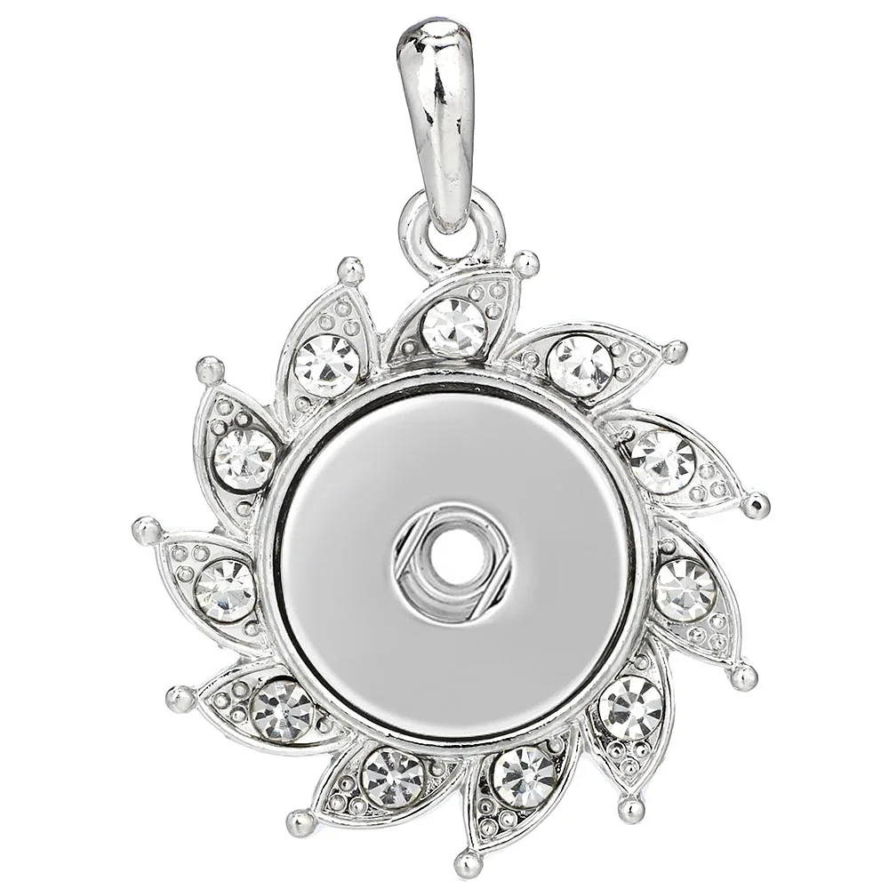 New Snap Jewelry Pendant Metal Rhinestone Crystal Flower 18mm 20mm Snap Buttons Necklace Pendant Fit DIY Snap Button Jewelry