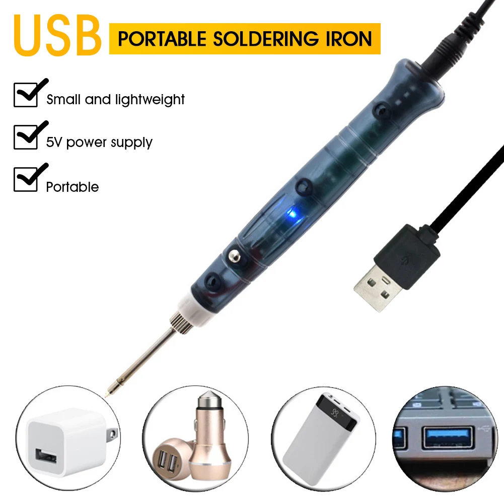 10W 5V Portable Mini Soldering Iron Electric USB Soldering Iron 450°C Temperature 25s Auto Sleep Soldering Kit with Tin Wire