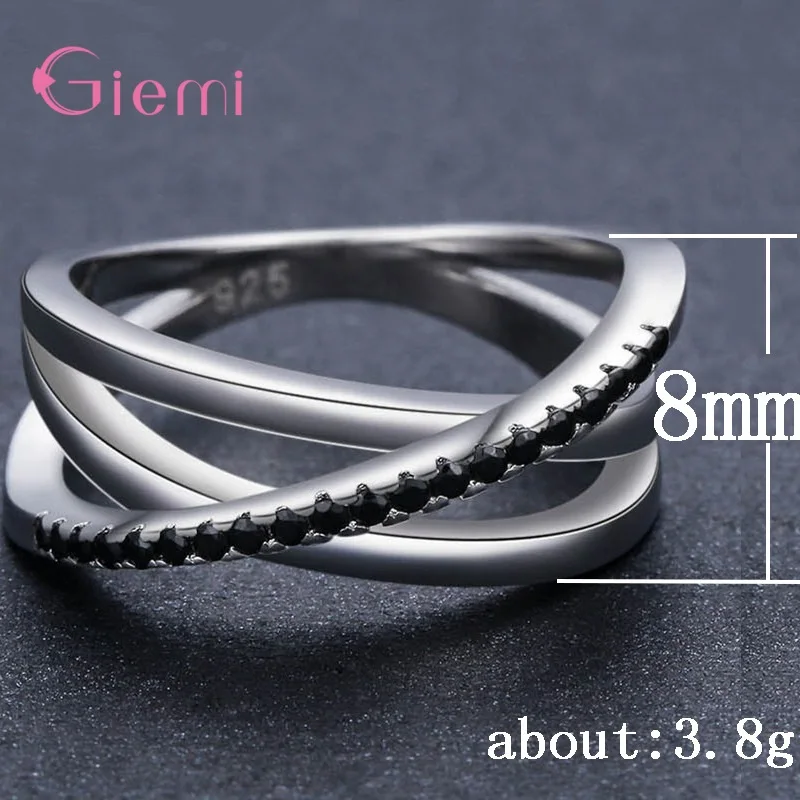 อินเทรนด์925เงินสเตอร์ลิงเปิดแหวนMulti-Layer Line Cross Mosaic ZirconiaแหวนBague Anillosสำหรับผู้หญิงเครื่องประดับ