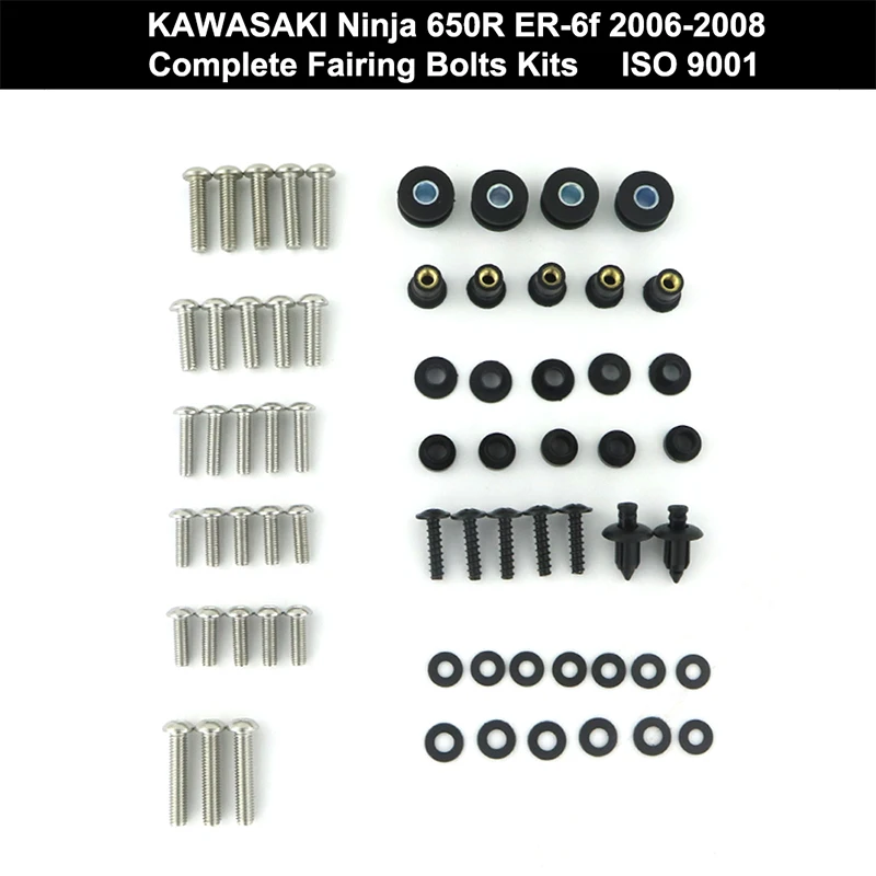 

Fit For Kawasaki Ninja 650R ER-6f 2006-2008 Motorcycle Complete Cowling Fairing Bolts Kit Speed Nuts Stainless Steel NINJA650 R