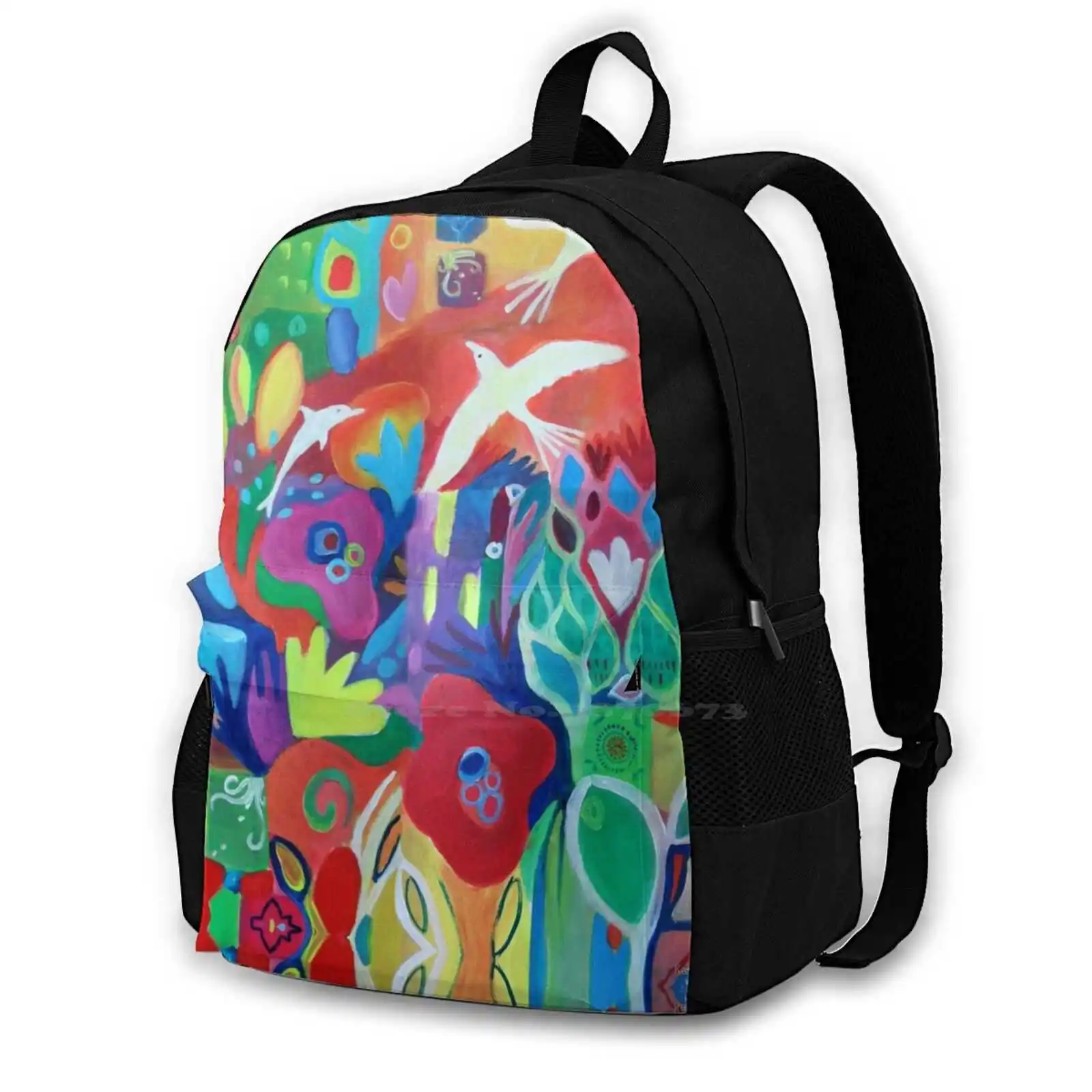 Travel Laptop Bagpack School Bags Acrylic Flowers Dolphin Bird Red Orange Yellow Purple Dream Harmony Forms Colours Playful