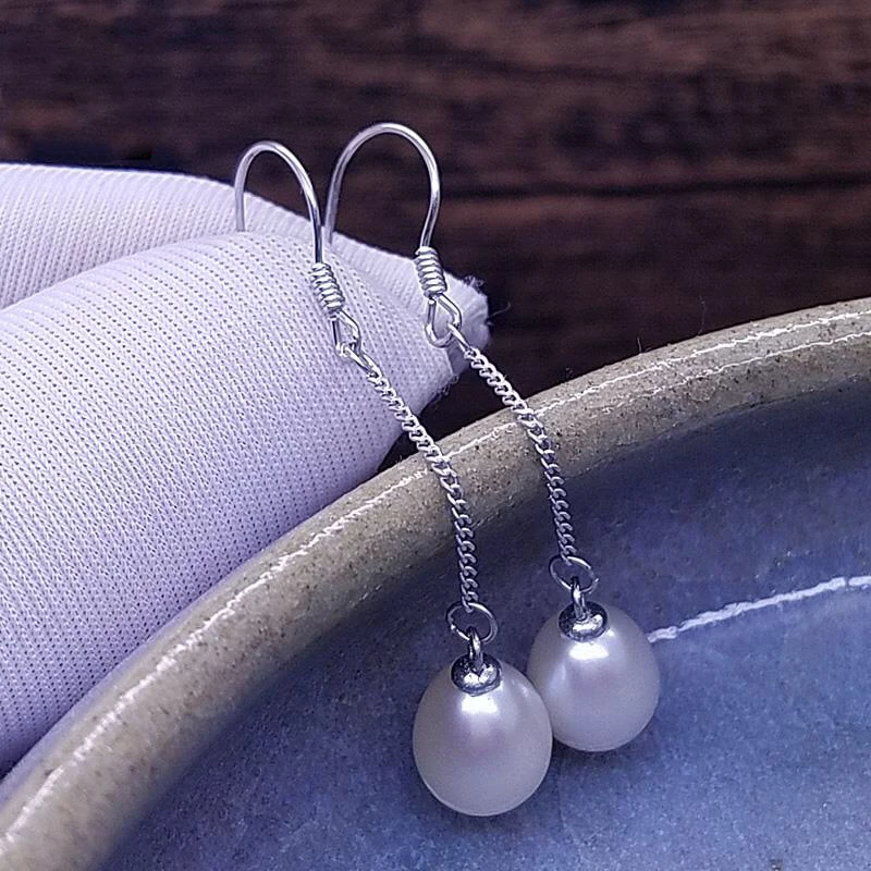 

2020 Fashion Pearl Earrings Natural Freshwater Pearl 925 Sterling Silver Jewelry For Woman Pearl Long Earring Gift