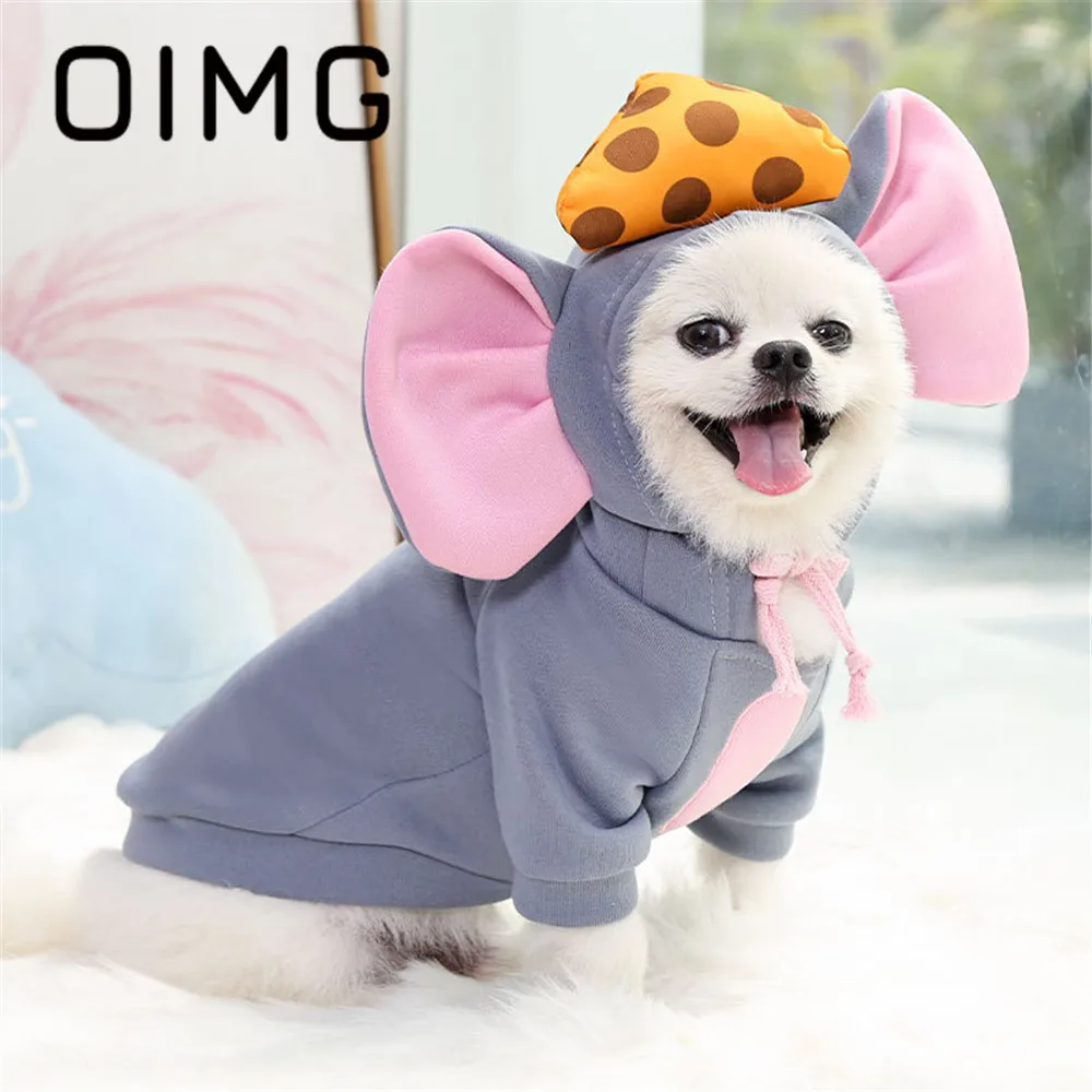 OIMG Cartoon Mouse Jumpsuit For Dogs Clothes Winter Warm Small Dogs Hoodies Pomeranian Spitz Puppy Costume Cute Pet Cat Outfits