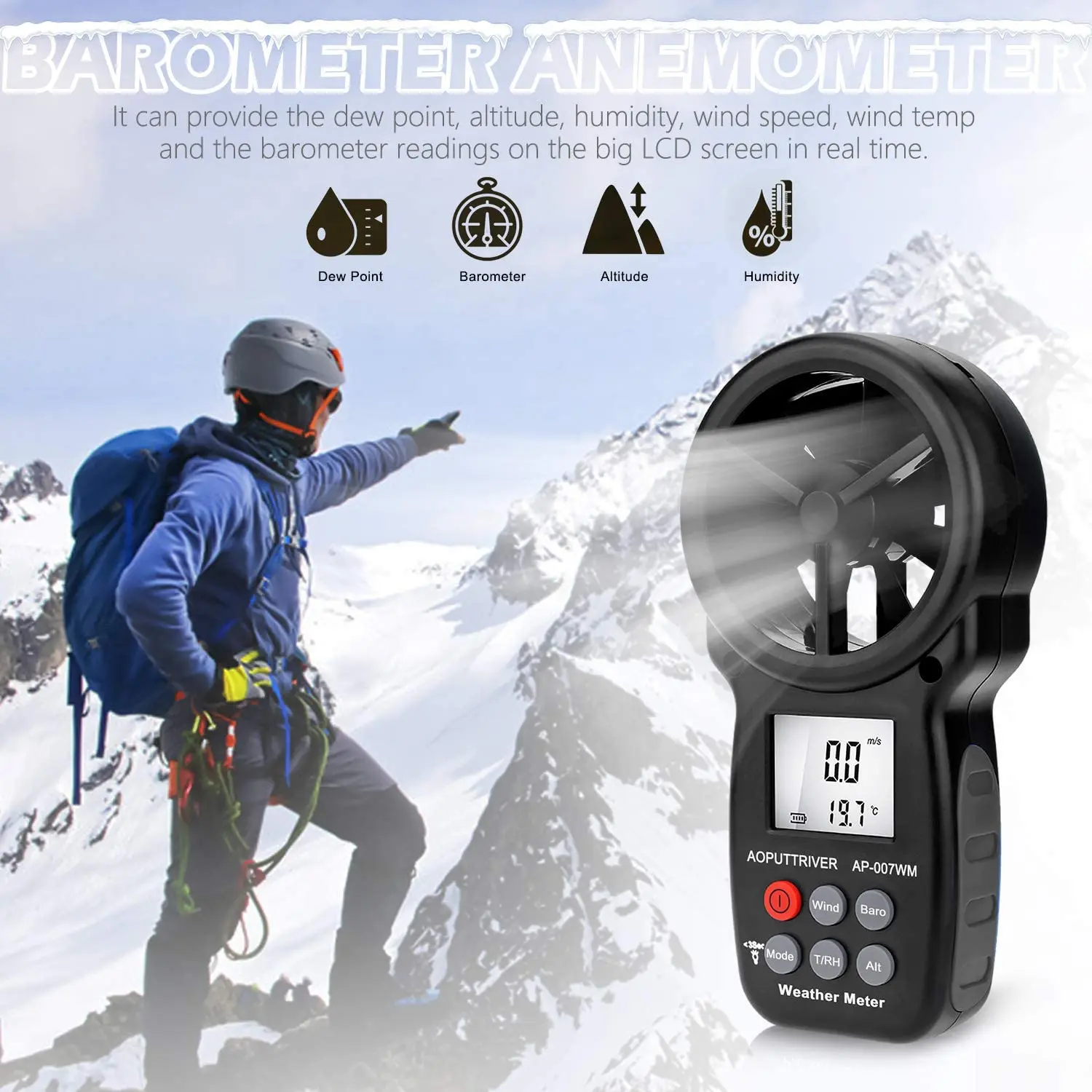 

AP-007WM Digital Anemometer Measurement Wind Speed Handheld Anemograph LCD Wind Chill & Relative Humidity Air Flow Tester