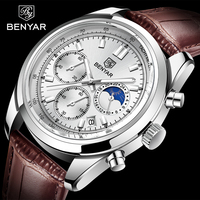 BENYAR New Men Watch 30ATM Waterproof Stainless Steel Quartz Wristwatches Luxury Leather Military Chronograph Watch reloj hombre