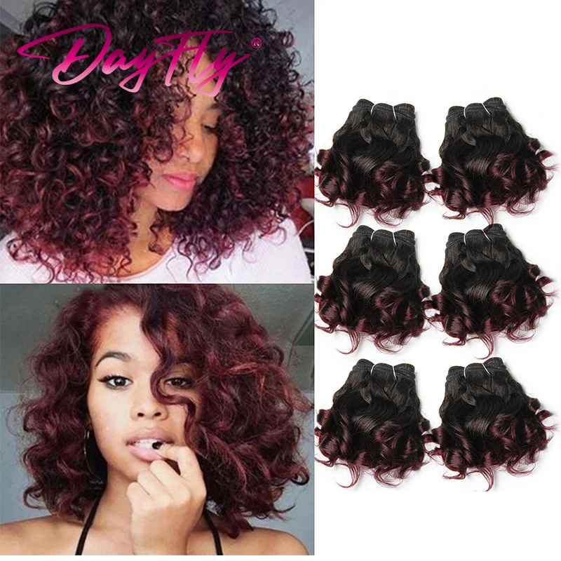 Ombre Curly Human Hair Bundles Brazilian Hair Weave Bundles T1B30 Colored Hair Extensions Short Human Hair 6 Bundles for Women