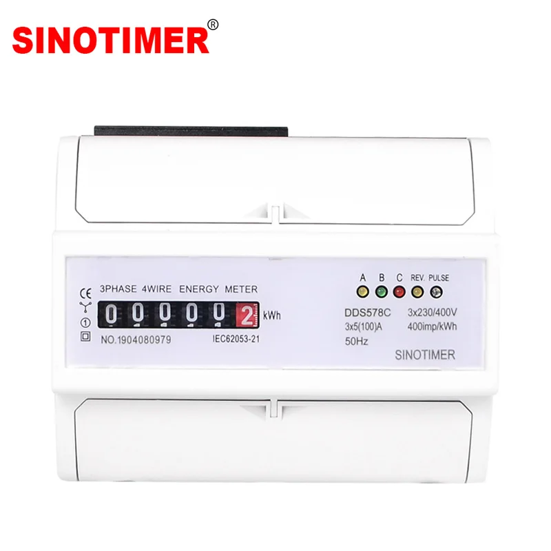 100A 380V AC Three Phase 4 Wire Analog Energy kWh Meter Counter Power Consumption Electricity Measurement 35mm DIN Rail Mounting