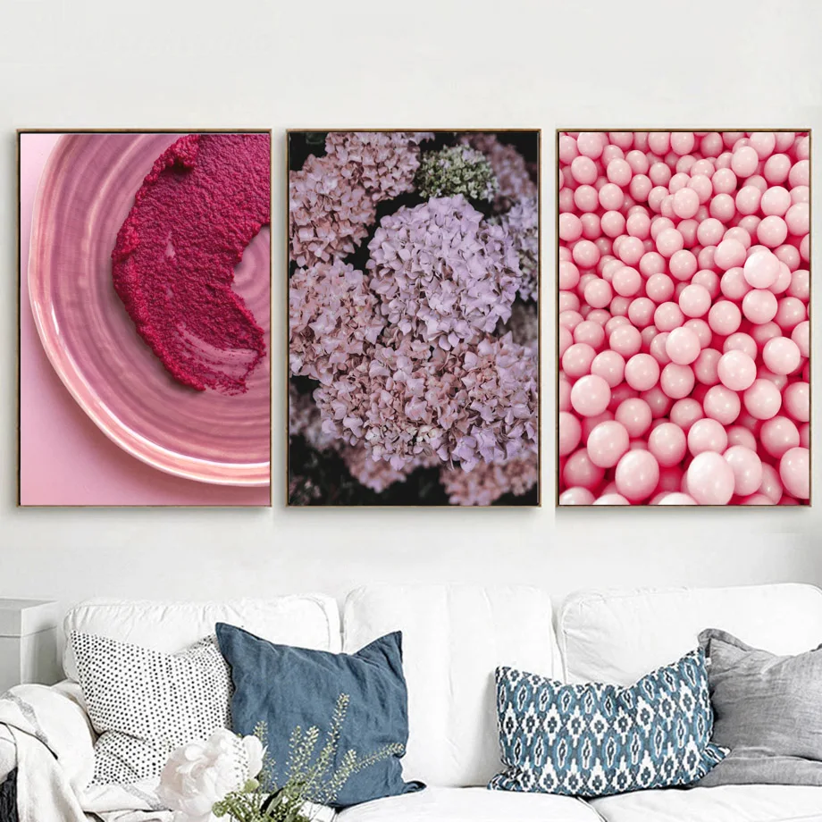 Purple Lilac Flower Fashion Lip Pink Candy Cake Posters and Prints Wall Art Canvas Painting Nordic Pictures for Living Room