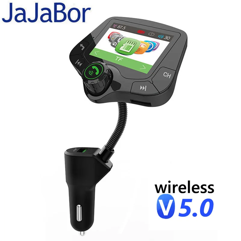 

JaJaBor FM Transmitter Bluetooth 5.0 Car Kit Handsfree AUX Audio Receiver Car MP3 Player QC3.0 Quick Charge Dual USB Car Charger