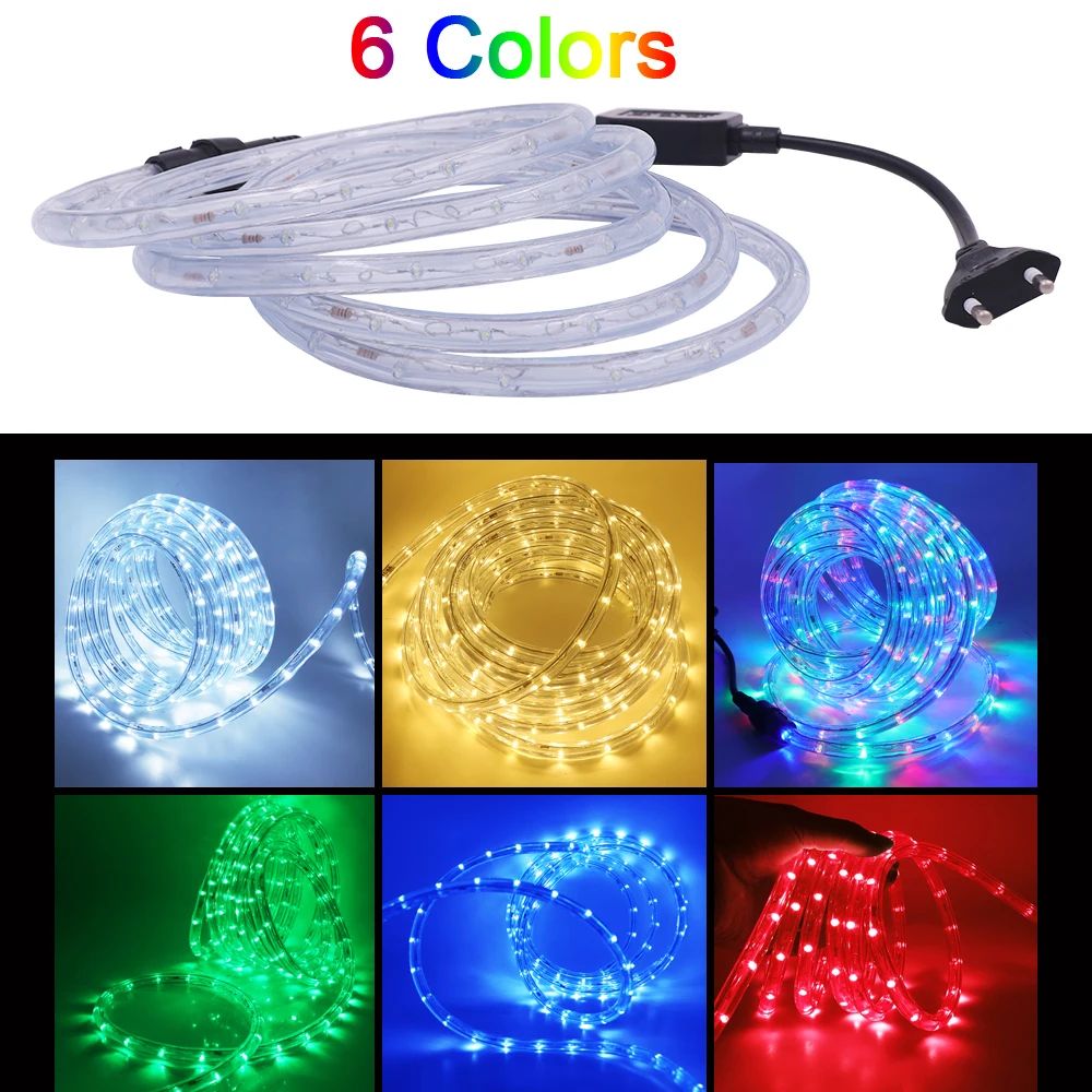 360 Round LED Neon Light Strip 220V 110V AC Rainbow Tube Lamp Waterproof RGB White Flexible Led Rope Lights Christmas Decoration